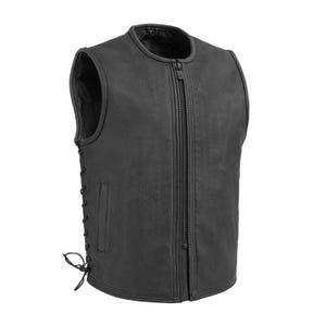 Vincere – Men’s Leather Motorcycle Vest | Club Style | Conceal Carry | Gunmetal Zippers | Premium Riding Vest| USA Biker gift