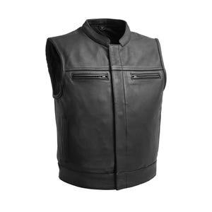 Lone rider  – Men&#39;s Short  Motorcycle Leather Vest | Club Style | Conceal Carry | Diamond Naked Cowhide | CE Armor Pocket | USA Biker gift
