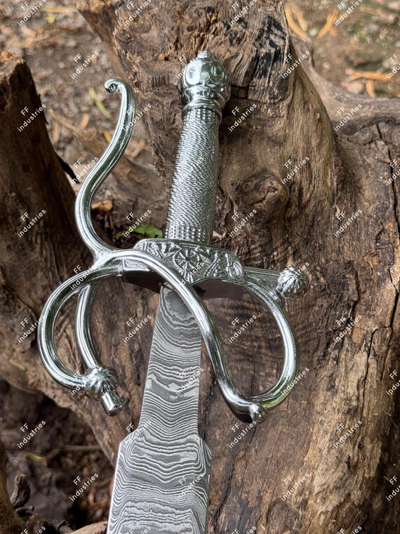Custom Handmade Damascus Steel Rapier Sword  With Leather Sheath Medieval Sword