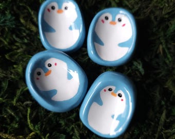 Pinguino portatile, pietra antistress, calmante, fatto a mano in argilla autoindurente