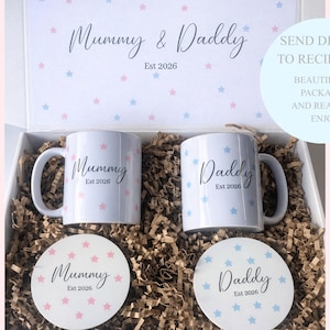 Mummy Daddy Mug Coaster Set, New Parent Gift, Same Sex Parents