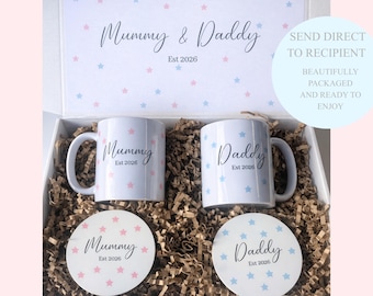 Mummy Daddy Mug Coaster Set, New Parent Gift, Same Sex Parents