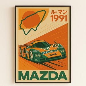 Mazda 787B Le Mans 1991 Racing Poster Retro Japanese Wall Art Digital Download JDM Car Decor Vintage Motorsport Print For Garage