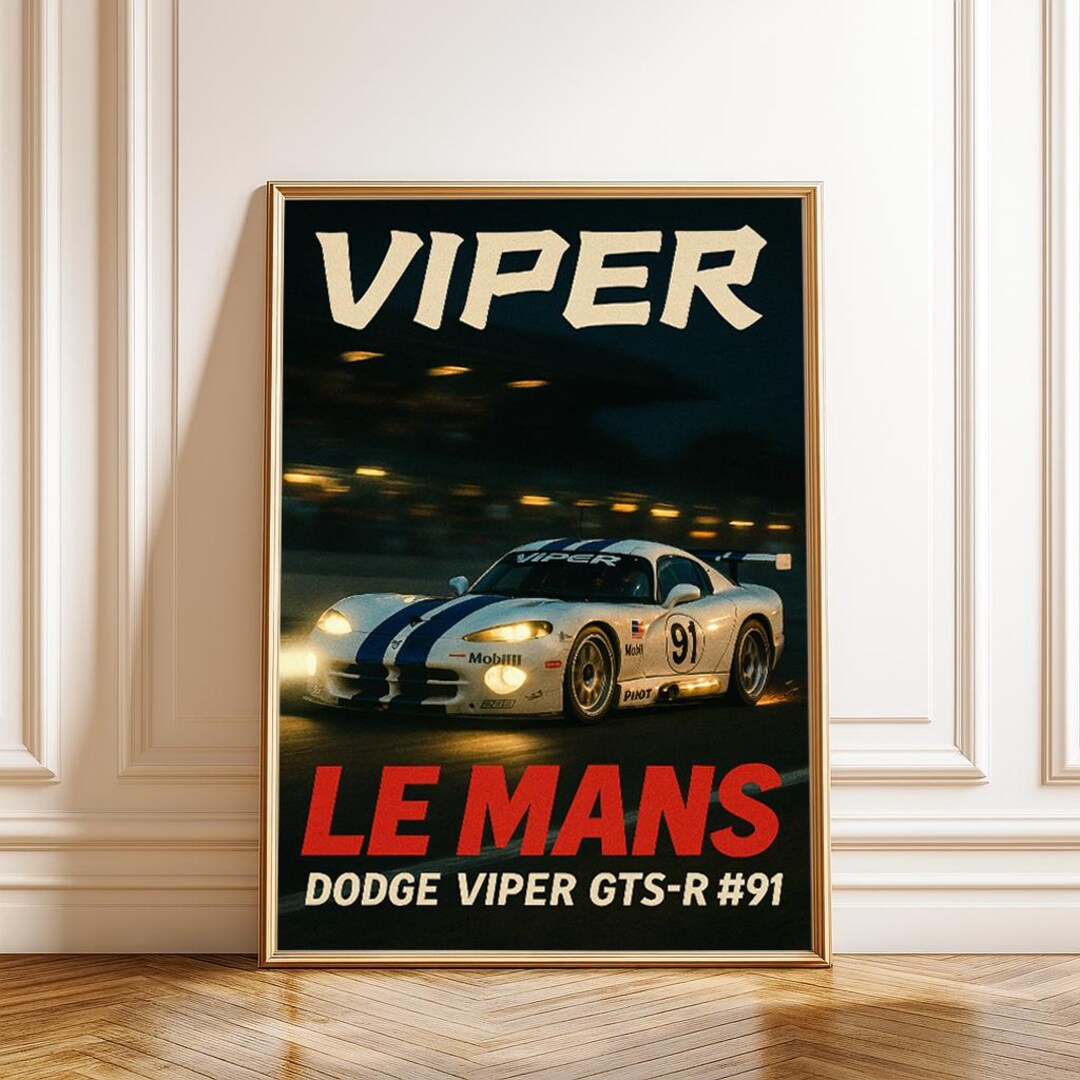 Dodge Viper GTSR Le Mans Racing Poster Retro Night Car Art Digital