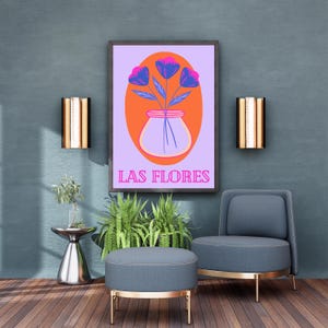 Las Flores Wall Art / Poster floreale moderno / Stampa botanica spagnola / Decorazione luminosa per la casa / Stampa fisica