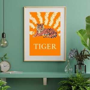 Stampa artistica da parete con tigre / Poster con tigre arancione audace / Decorazione con animali della giungla / Moderna opera d'arte sulla fauna selvatica / Illustrazione di un grande felino feroce