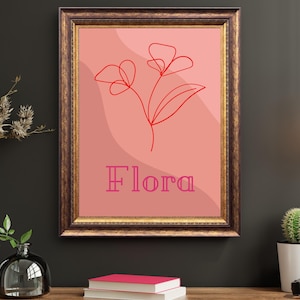 Impresión de flores rosas, arte floral: póster botánico minimalista, decoración de pared estética, ilustración floral femenina