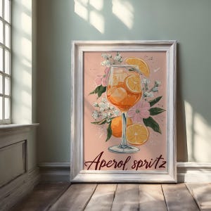 Bar Cart Print Aperol Spritz Cocktail Poster, Vintage Retro Kitchen Wall Art, Printable Digital Download Drink Decor