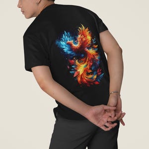 Phoenix Graphic T-Shirt - Fire and Ice Bird Fantasy Tee - Mythical Flame Creature Shirt for Women - Elemental Power Top