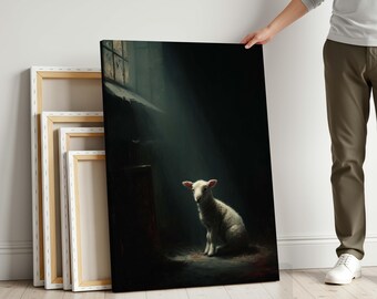 Baby Lamm Barn Leinwanddruck - Bauernhaus Stil Tier Wandkunst - Wohnzimmer Dekor