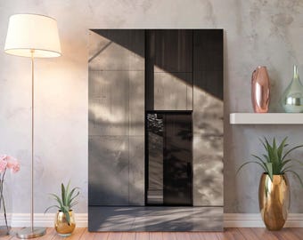 Modern Doorway Canvas Wall Art : Minimalist Gray Print for Living Room Decor