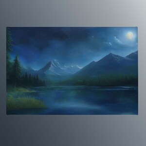 Moonlit Mountain Lake Canvas Wall Art