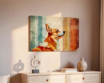 Corgi Dog Canvas Print - Retro Animal Wall Art - Vintage Pet Owner Home Decor