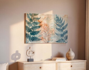 Abstract Botanical Fern Canvas Wall Art : Serene Nature Room Decor