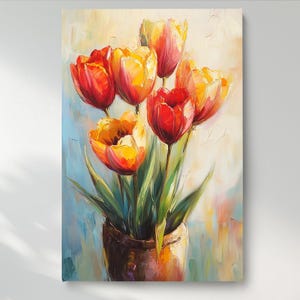 Red and Yellow Tulip Bouquet Canvas Wall Art