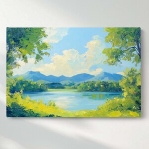 Lake View Canvas Wall Art, Mountain Landscape Canvas Print, Nature Scenery Canvas Wall Decor, Ready to Hang