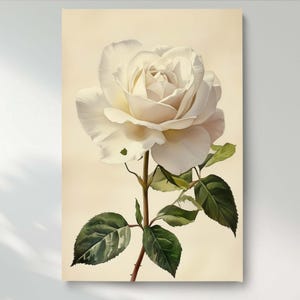 White Rose Canvas Wall Art, Elegant Floral Canvas Print, Classic Rose Canvas Wall Decor, Ready to Hang