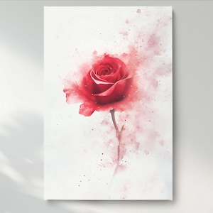 Red Rose Canvas Wall Art, Romantic Floral Canvas Print, Elegant Rose Canvas Wall Decor, Ready to Hang