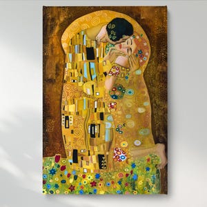The Kiss Canvas Wall Art, Gustav Klimt Canvas Print, Romantic Canvas Painting, Ready to Hang