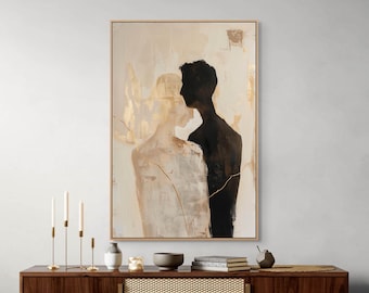 Abstract Couple Silhouette Canvas Wall Art : Modern Romantic Room Decor