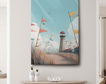 Leuchtturm-Leinwandbild – Maritimes Meeresmotiv – Wandbild fürs Wohnzimmer im Strandhaus-Stil