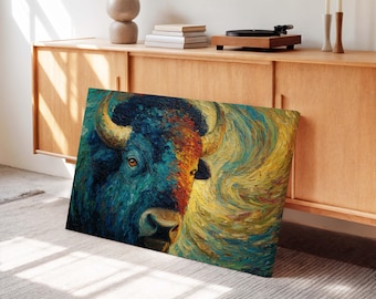 Colorful Bison Buffalo Canvas Print - Abstract Wildlife Wall Art - Modern Rustic Living Decor