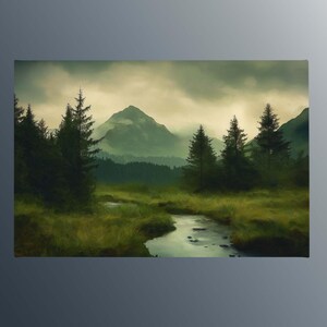 Misty Mountain Valley with River Canvas Wall Art