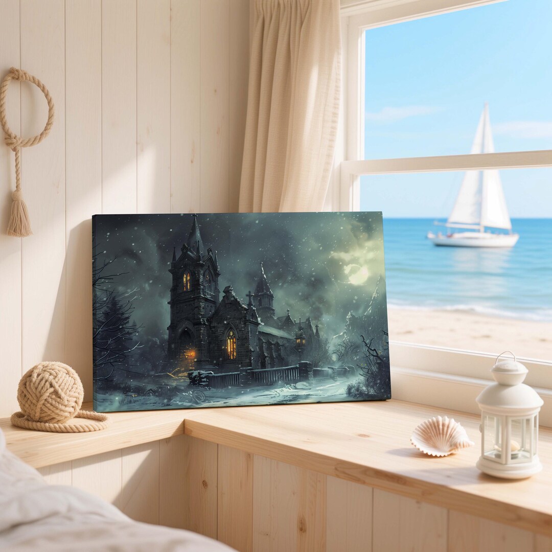 Haunted Gothic Church Canvas Wall Art : Mysterious Winter Room Decor - Etsy