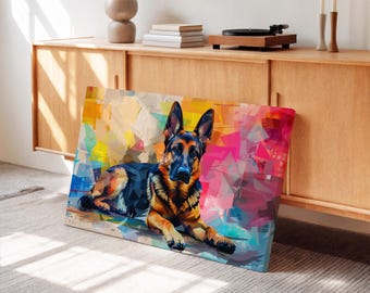 German Shepherd Canvas Wall Art, Colorful Living Room Contemporary Print for Room Decor