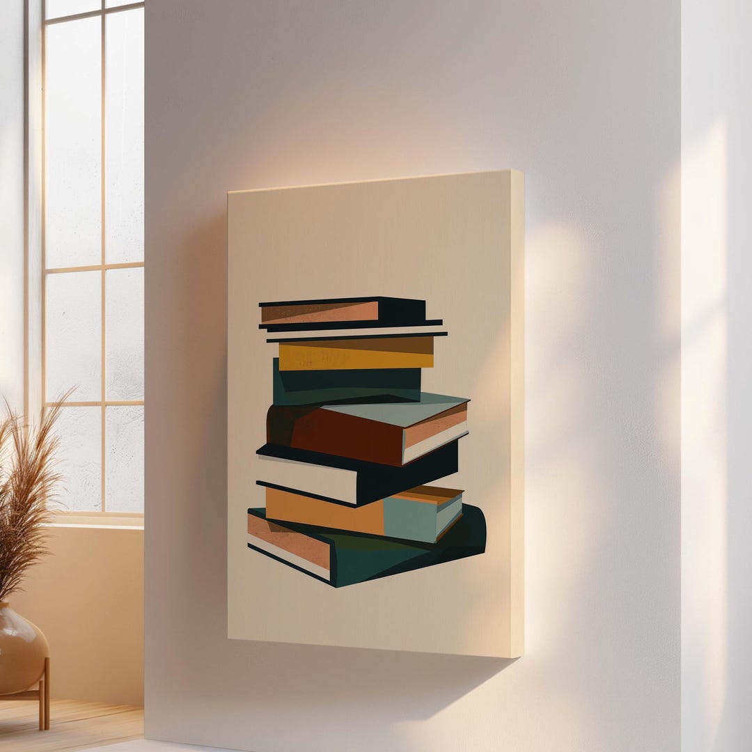 Book Stack Canvas Print - Abstract Geometric Wall Art - Library Office ...