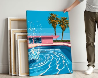 David Hockney Style Wall Art : Palm Springs Pool Canvas Print