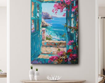 Henry Matisse Style Seaside Window Canvas Wall Art : Mediterranean Summer Room Decor