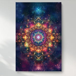 Sacred Mandala Wall Art, Bunte Galaxie Leinwanddruck, fertig zum Aufhängen