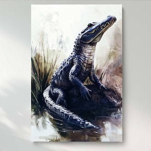 Alligator Leinwand Wandkunst, Wildlife Reptil Leinwand Druck, Natur Tier Leinwand Wanddekoration, fertig zum Aufhängen