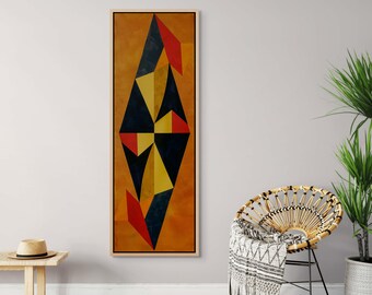 Geometric Canvas Print, Yellow Red Panoramic Abstract Wall Art for Modern Decor