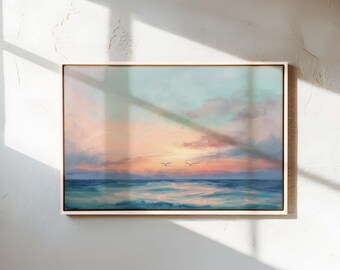 Leinwandbild „Sonnenuntergang am Meer“: Ruhiger Küstendruck für die Wohnzimmerdekoration