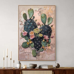 Blooming Cactus Canvas Wall Art : Desert Room Decor