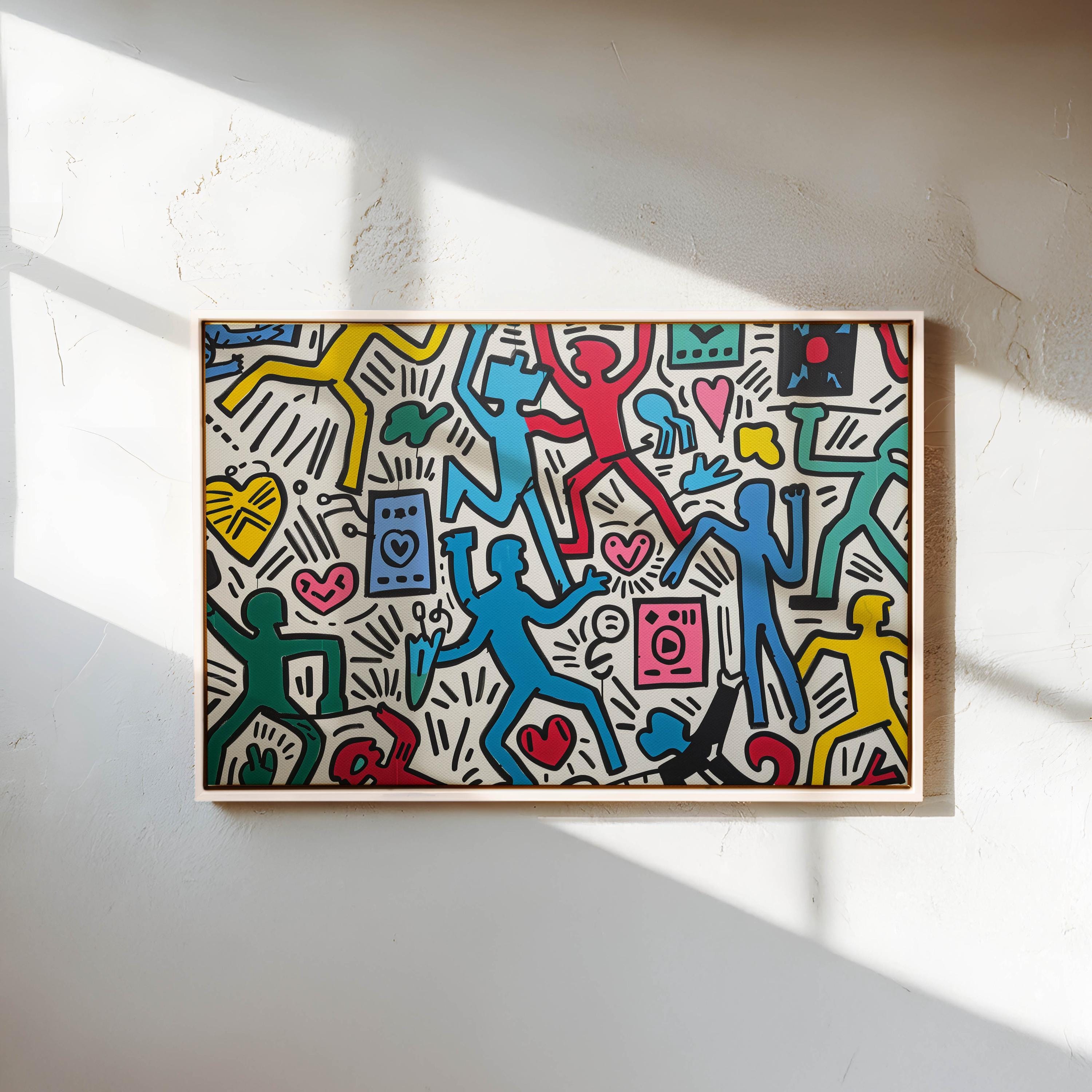 Keith Haring ポップアート 印刷作品 Keith Haring Inspired Canvas Print, Colorful Pop Art Wall Art for