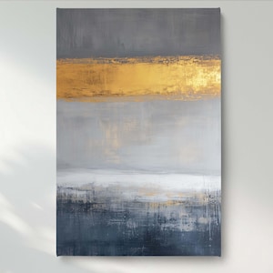 Grey Gold Abstract Canvas Wall Art, Modern Minimal Canvas Print, Elegant Canvas Wall Decor, Ready to Hang