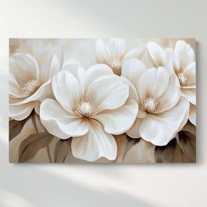 Beige Magnolia Canvas Wall Art, Neutral Floral Canvas Print, Elegant Flower Canvas Wall Decor, Ready to Hang