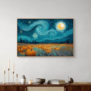Starry Pumpkin Field Canvas Wall Art : Whimsical Room Decor