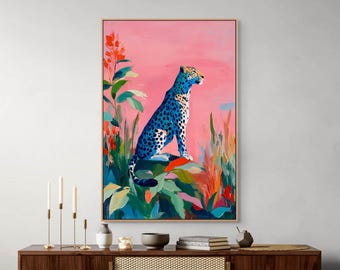 Blue Leopard Contemporary Canvas Print - Bold Brushstrokes Wall Art for Living Room Decor