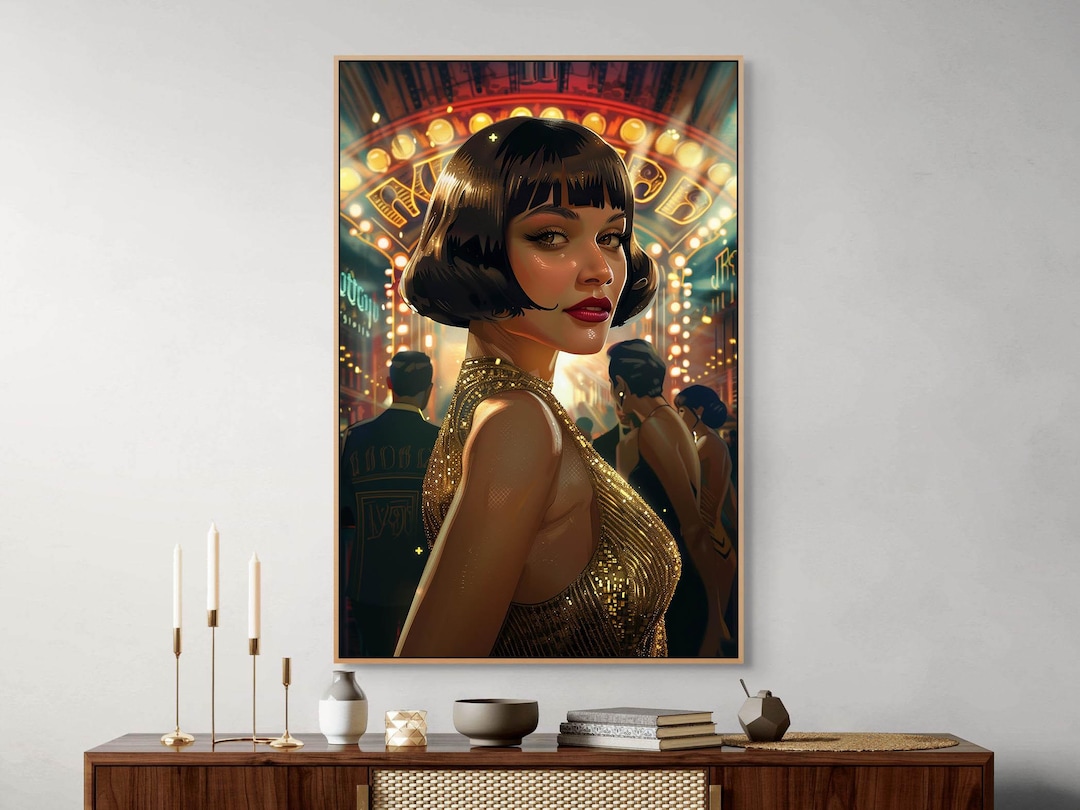 Golden Flapper Glamour Canvas Wall Art : Vintage Nightlife Room Decor ...