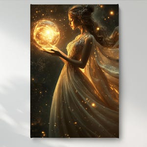 Arte de parede de mulher celestial, impressão em tela de fantasia, pronta para pendurar