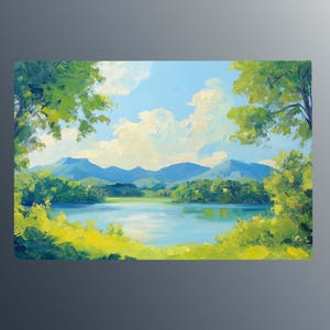 Bright Summer Lake and Mountain Landscape Canvas Wall Art