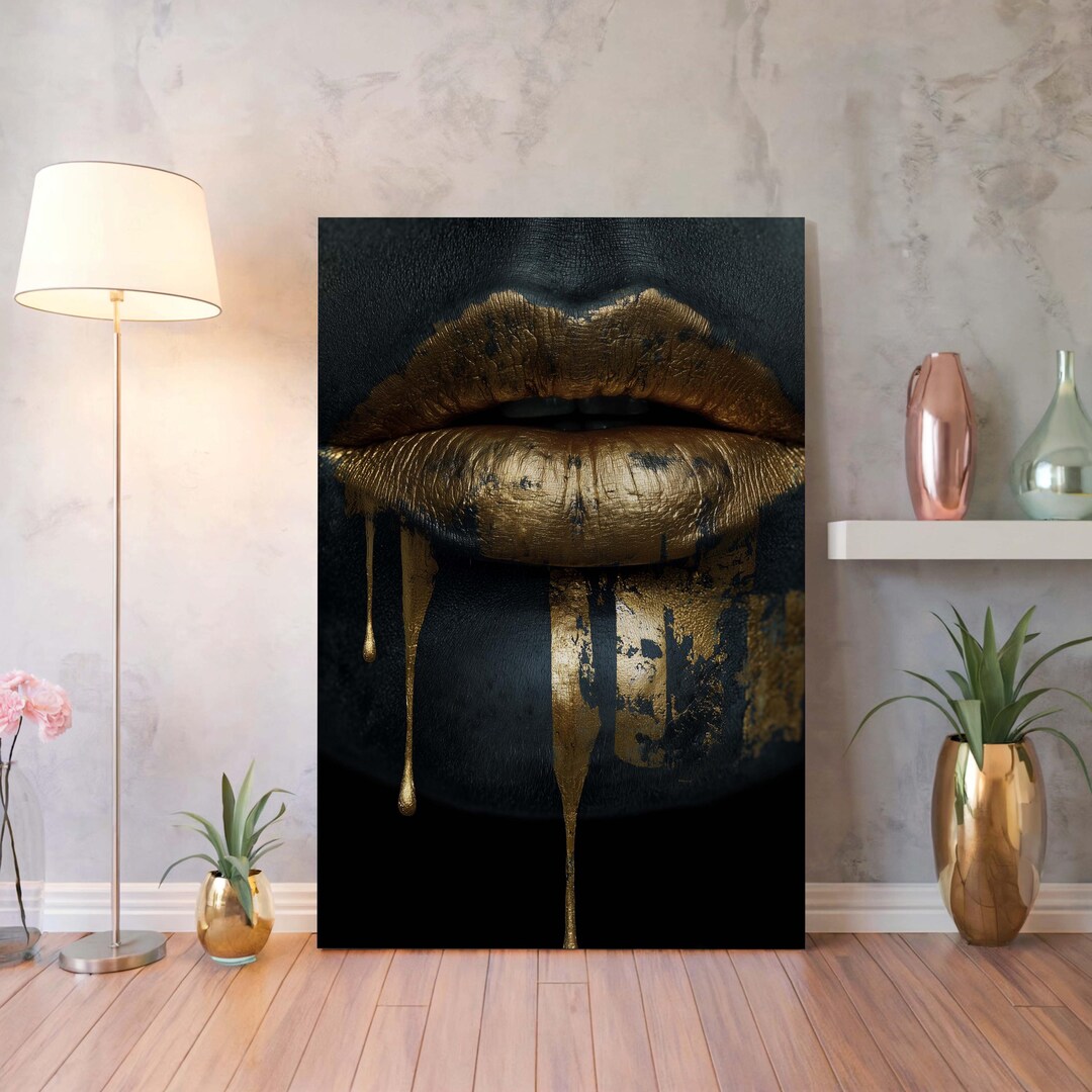 Gold Lips Canvas Print - Modern Sensual Woman Wall Art for Living Room ...