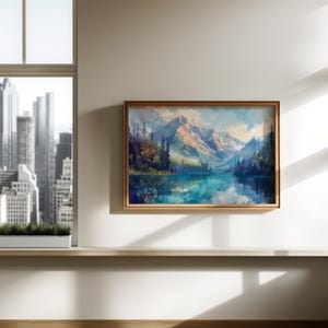Mountain Lake Canvas Wall Art: Serene Nature Landscape Print, Peaceful Blue Water Forest Decor