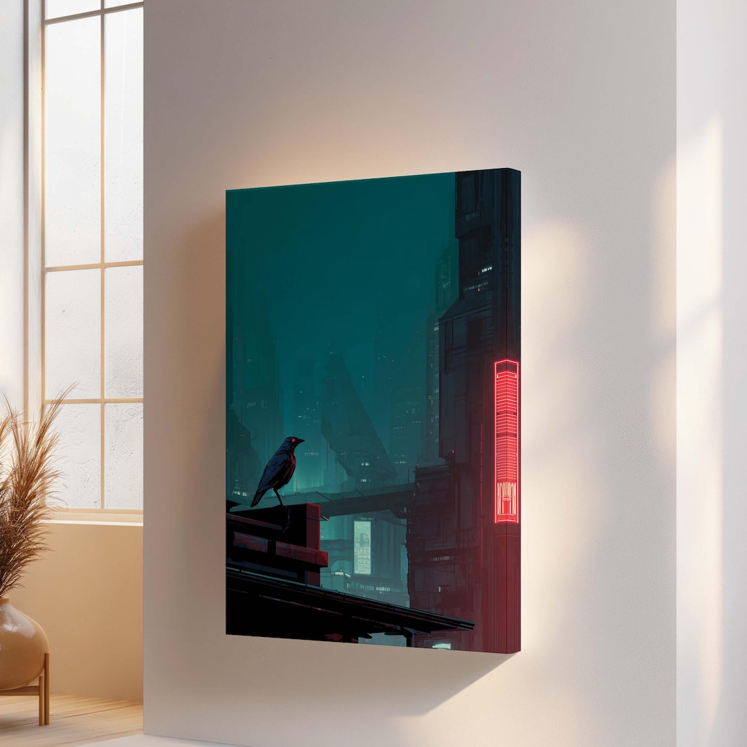 Cyberpunk Crow Canvas Print - Futuristic Sci Fi Wall Art - Gamer Room ...