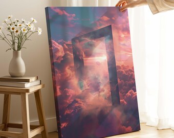 Cloud Gateway Canvas Wall Art : Dreamlike Sunset Print for Modern Room Decor