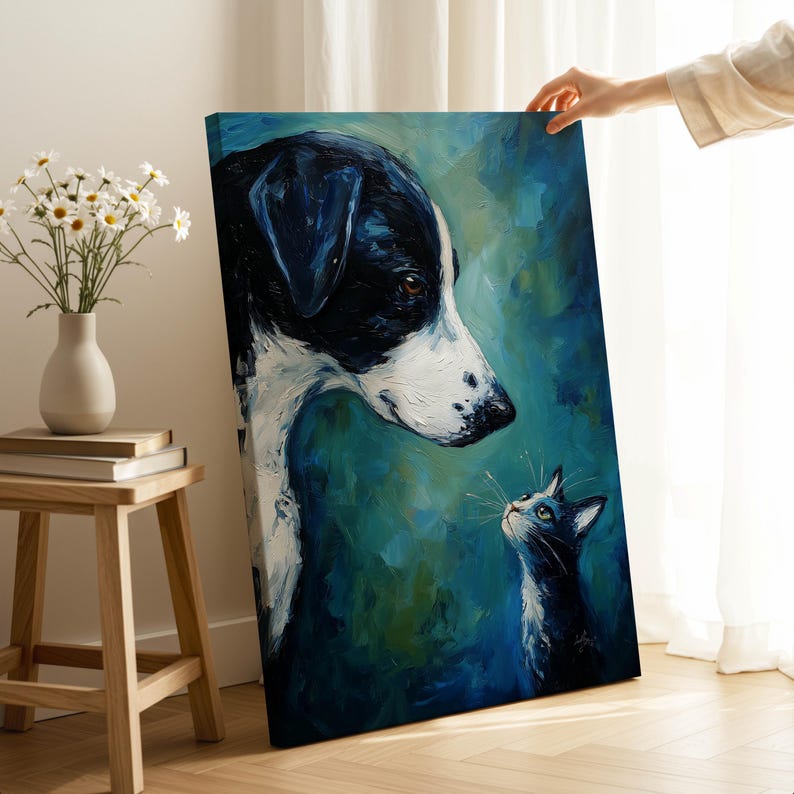 Dog & Cat Canvas Print - Contemporary Animal Wall Art for Living Room ...
